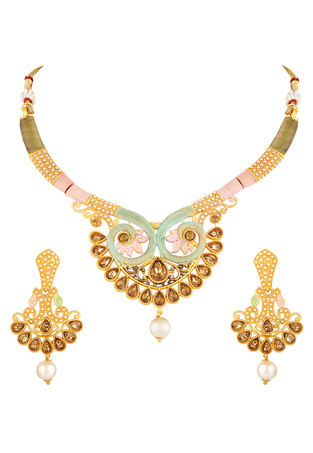 Golden Zinc Necklace Set With Earrings 191891