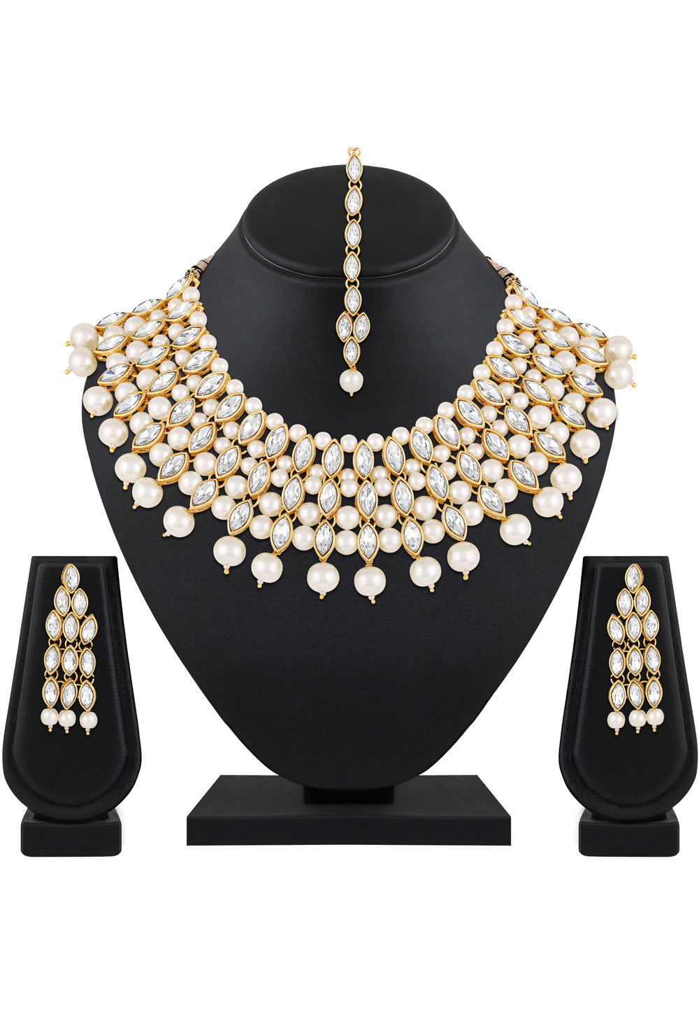 White Zinc Necklace Set With Earrings With Maang Tikka 199558