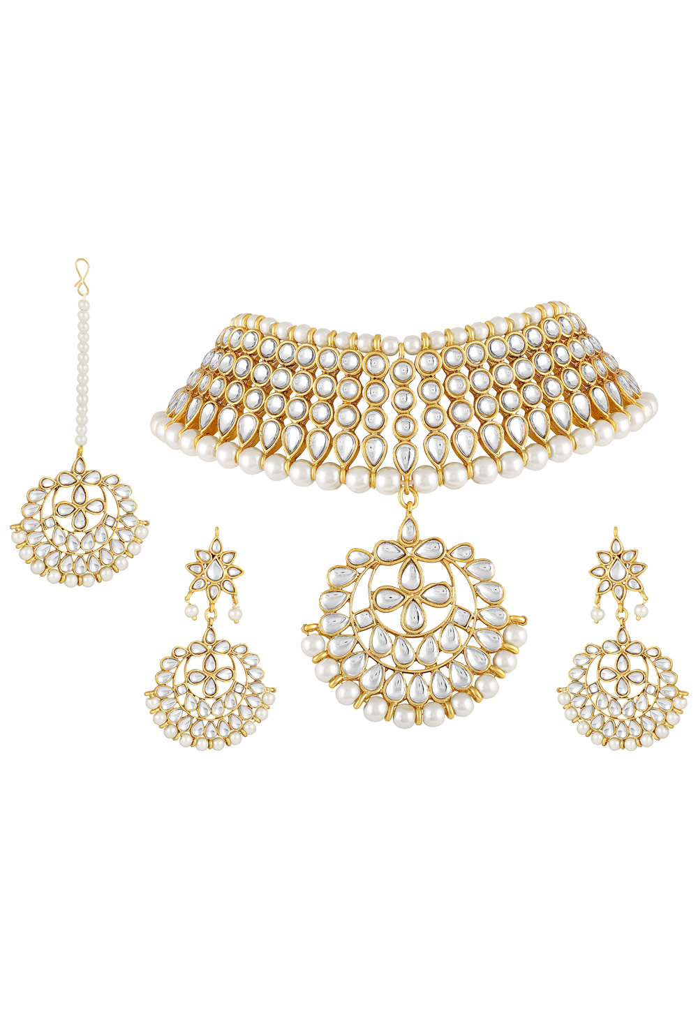 Golden Zinc Necklace Set With Earrings With Maang Tikka 191899