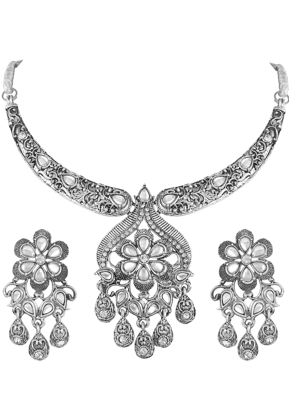 Silver Zinc Necklace Set With Earrings 191907