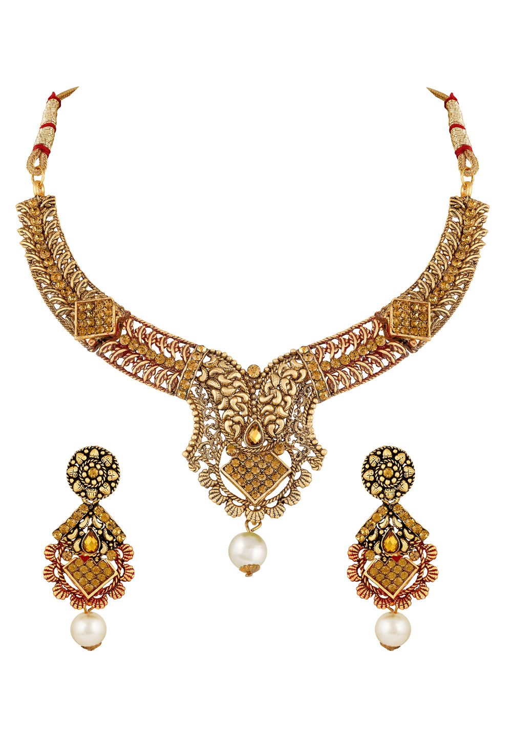 Golden Zinc Necklace Set With Earrings 191909