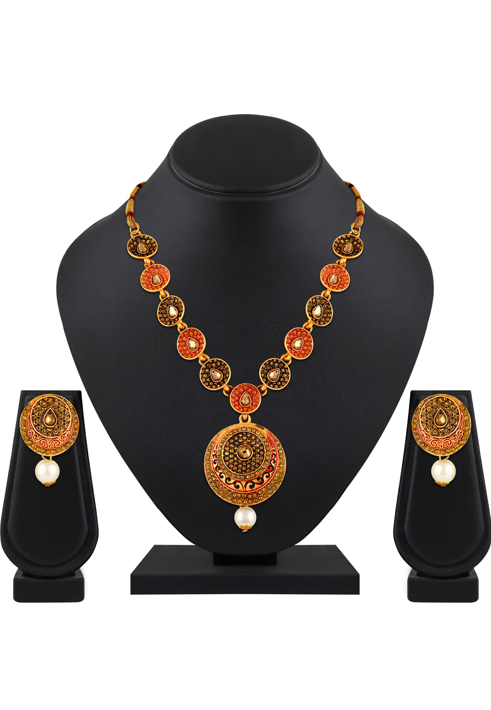 Red Zinc Necklace Set With Earrings 199563