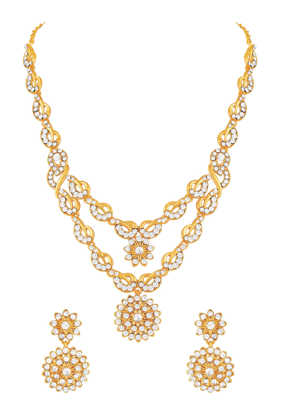 Golden Zinc Necklace Set With Earrings 191917