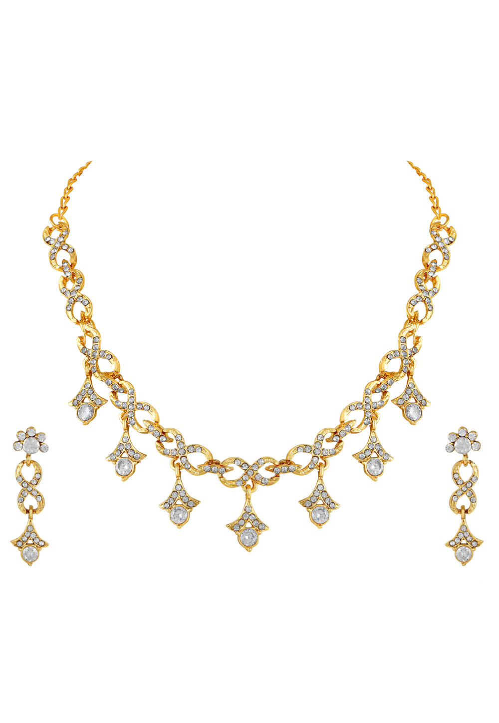 Golden Zinc Necklace Set With Earrings 191918