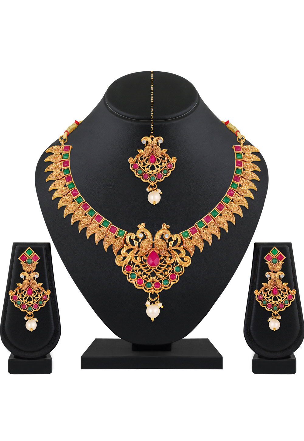 Pink Zinc Necklace Set With Earrings With Maang Tikka 199574