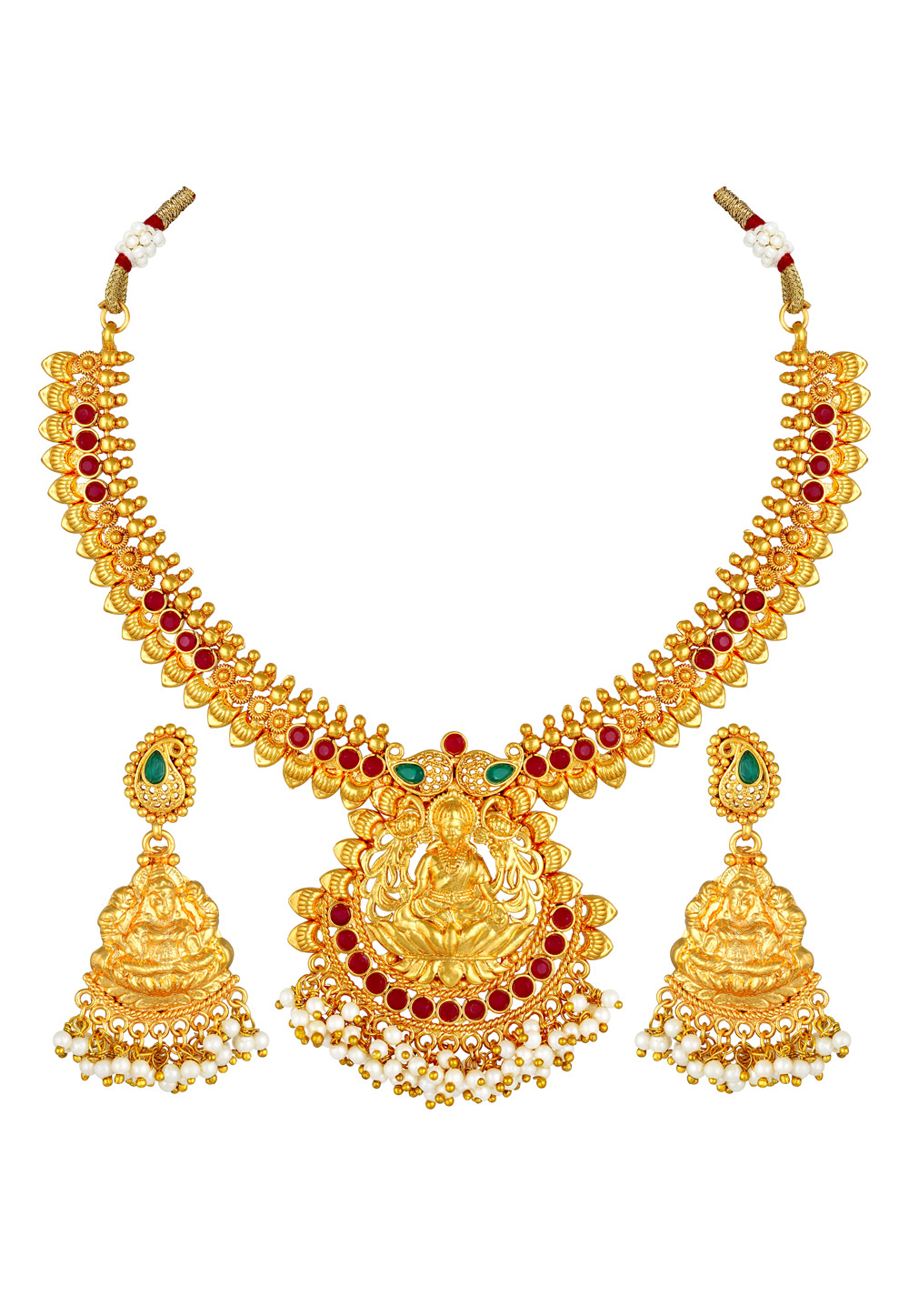 Golden Brass Necklace Set With Earrings 191973