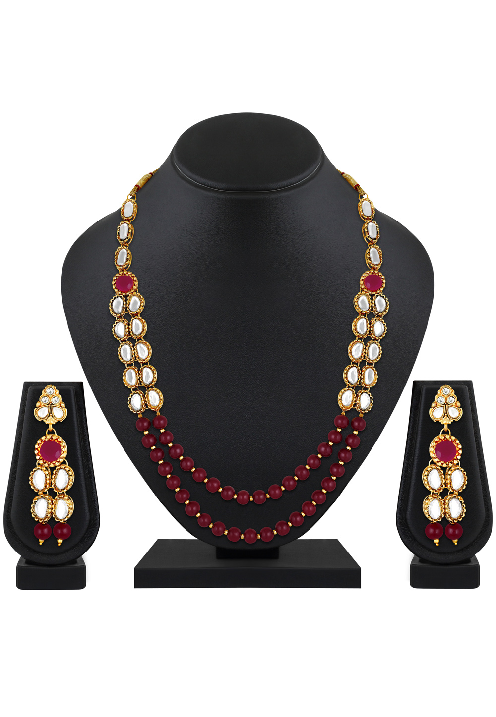 Maroon Brass Necklace Set With Earrings 199588