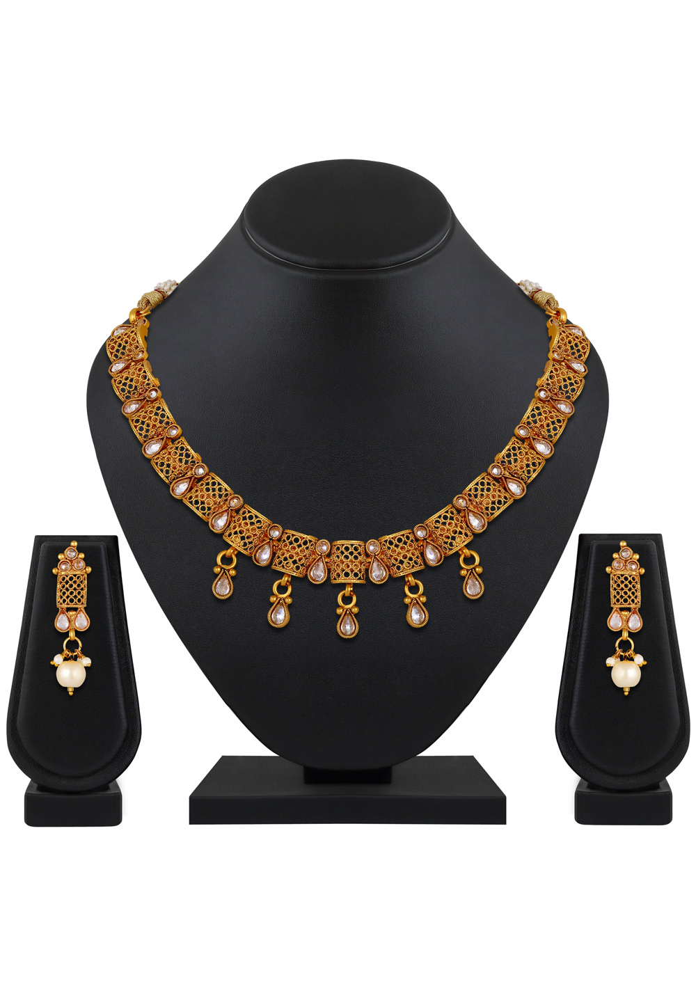 White Brass Necklace Set With Earrings 199592