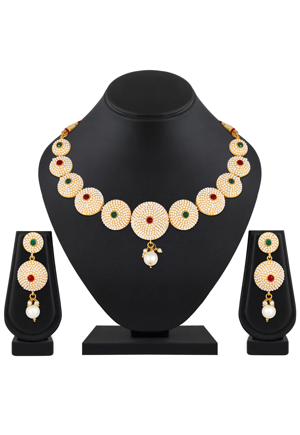 White Brass Necklace Set With Earrings 199593