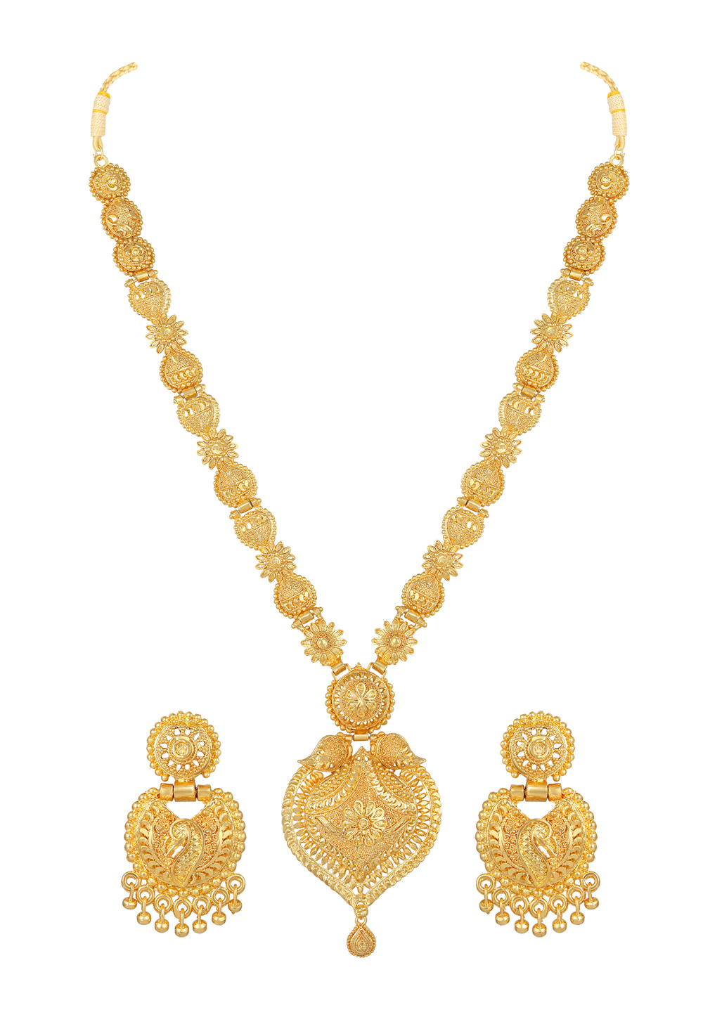 Golden Alloy Necklace Set With Earrings 191981