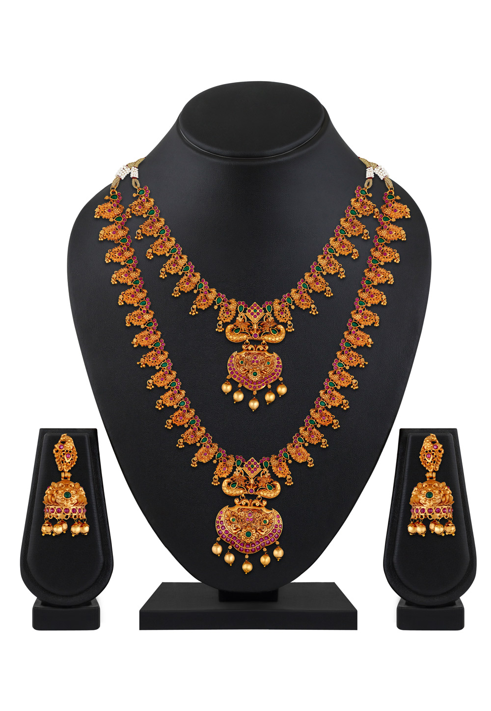 Golden Brass Necklace Set With Earrings 199611