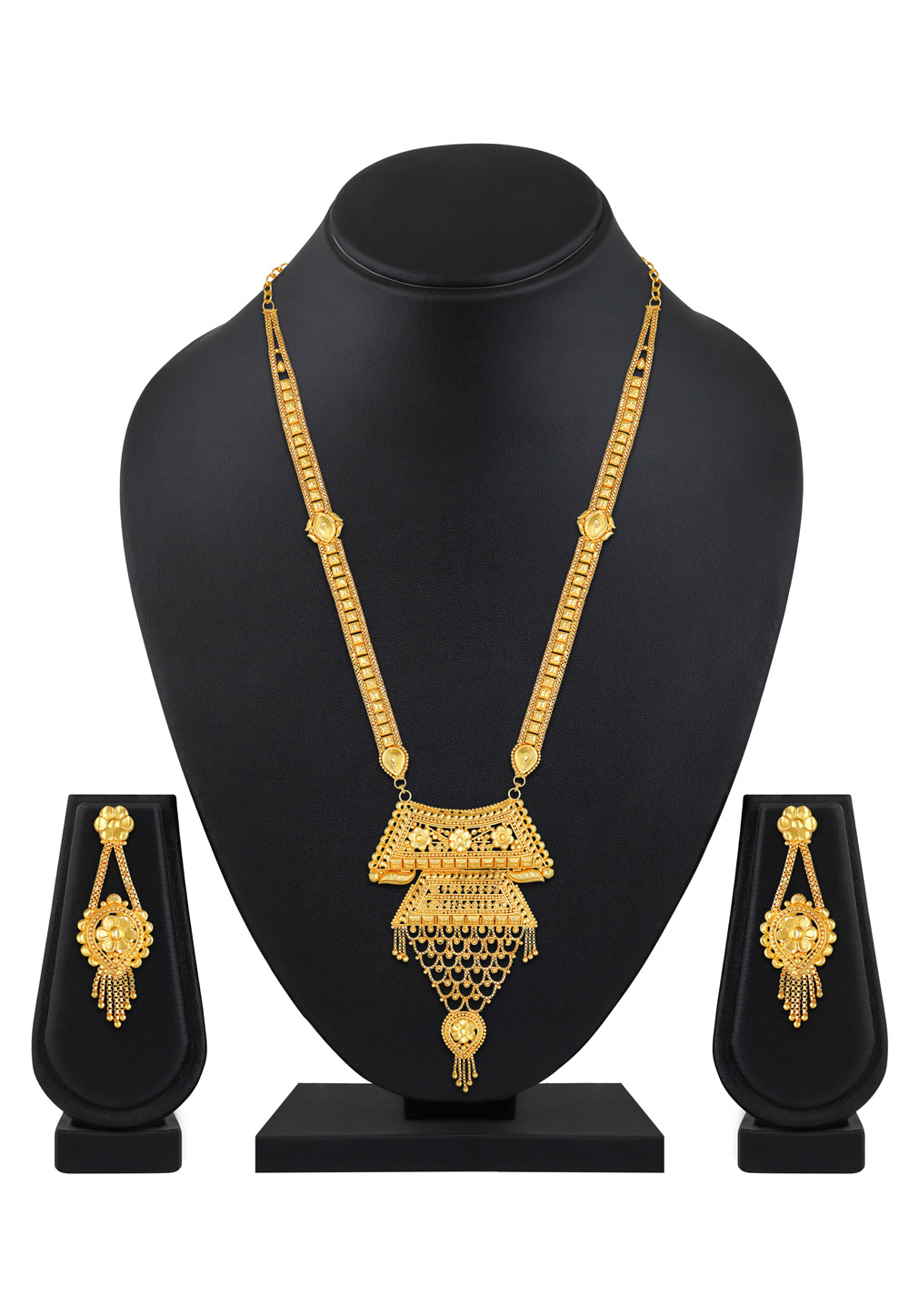Golden Alloy Necklace Set With Earrings 199620