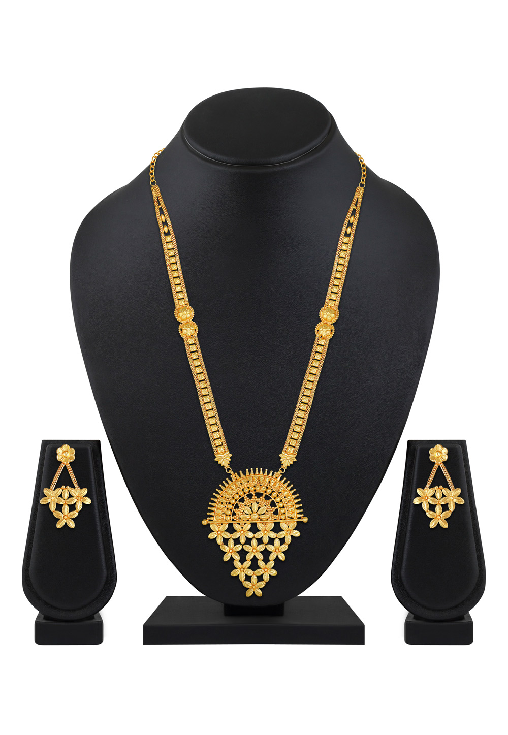 Golden Alloy Necklace Set With Earrings 199622