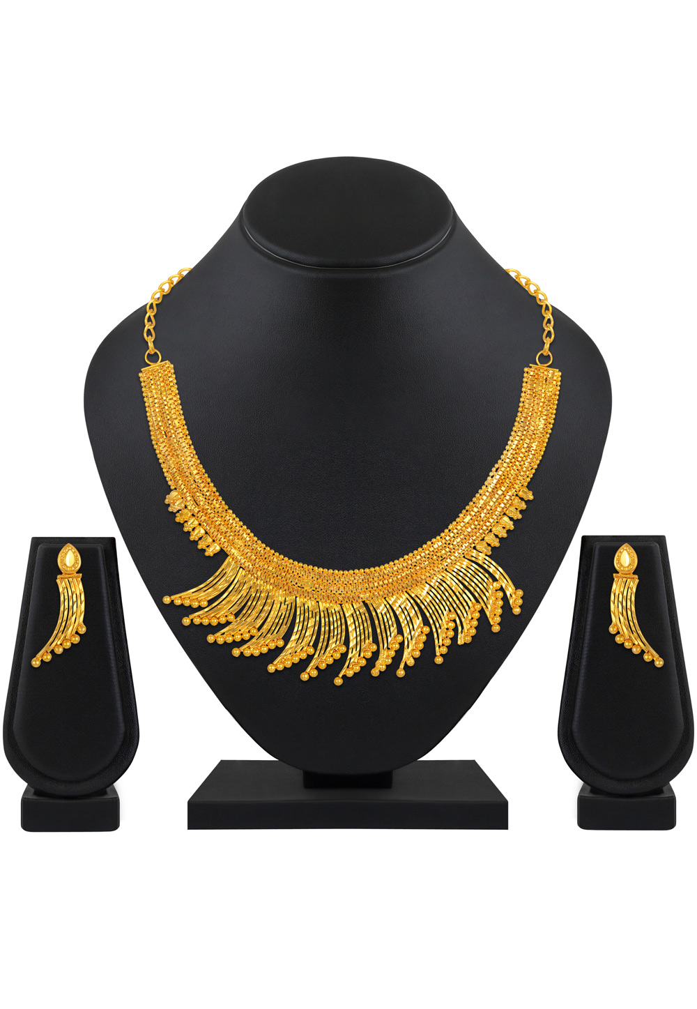 Golden Alloy Necklace Set With Earrings 199627