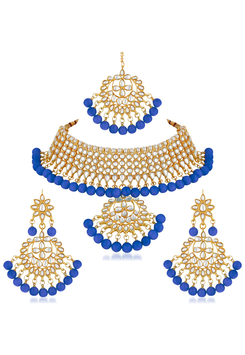 Blue Zinc Necklace Set With Earrings With Maang Tikka 199635