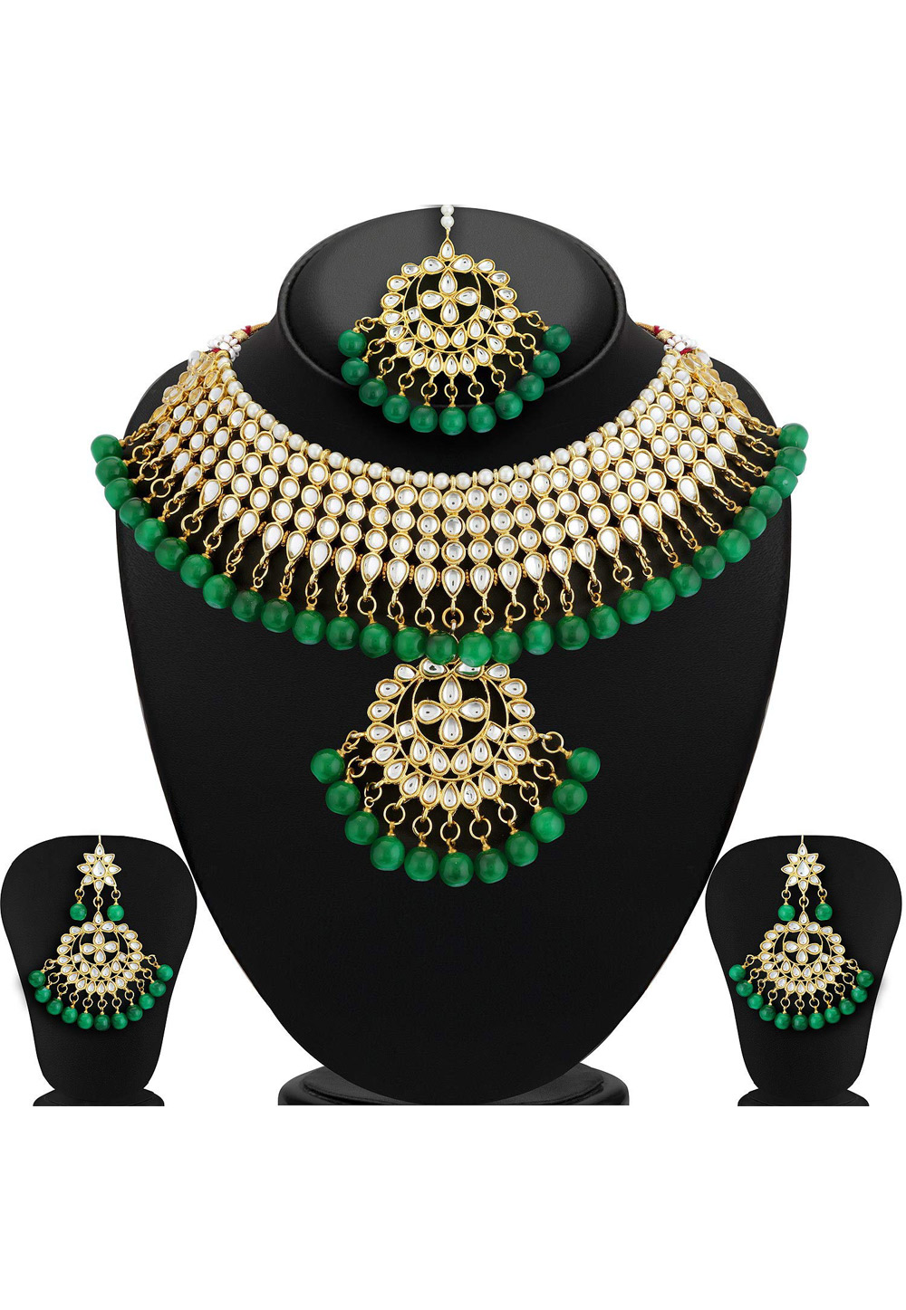 Green Zinc Necklace Set With Earrings With Maang Tikka 199636