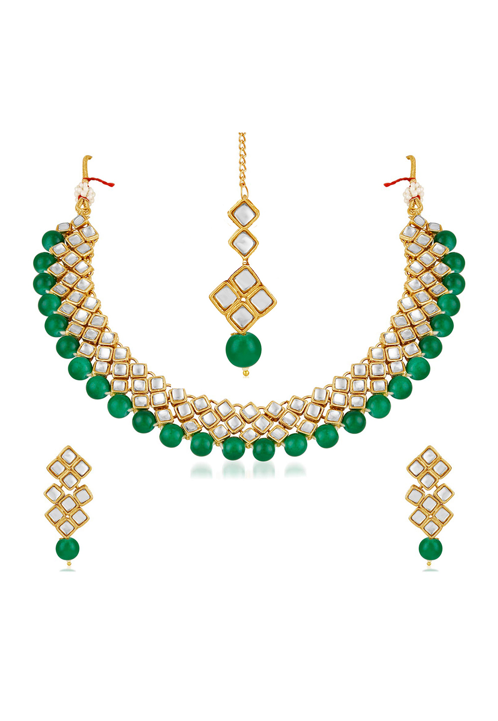 Green Zinc Necklace Set With Earrings With Maang Tikka 199641