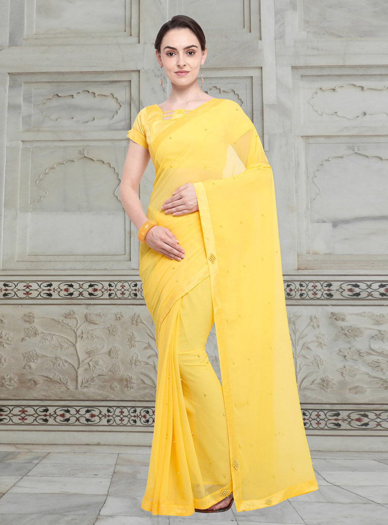 Yellow Chiffon Festival Wear Saree 147081
