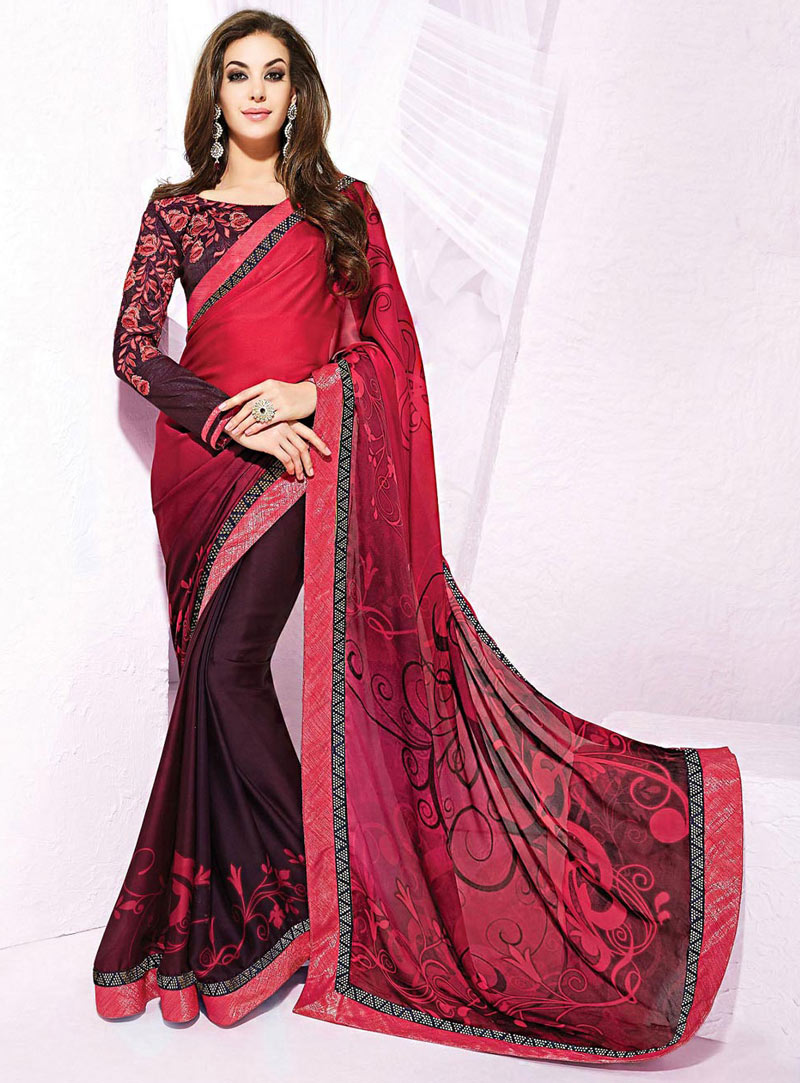 Red Silk Georgette Party Wear Saree 72067