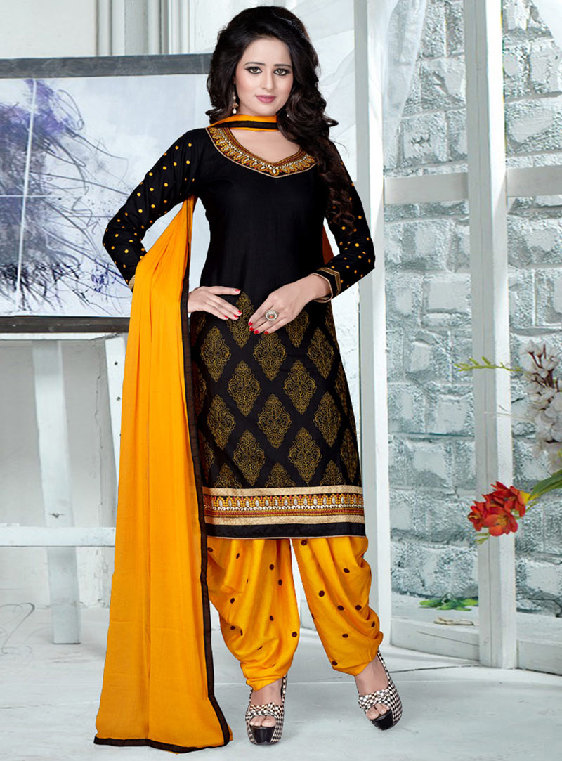 Black Cotton Punjabi Suit 78079