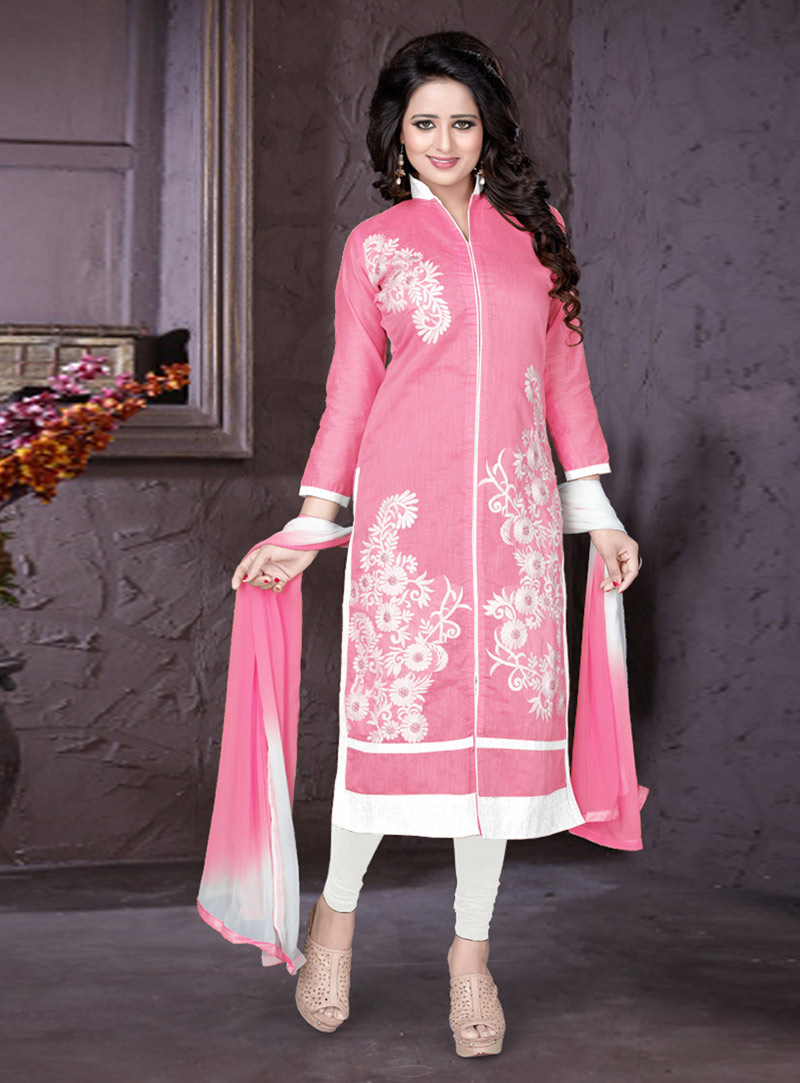 Pink Chanderi Churidar Suit 78081