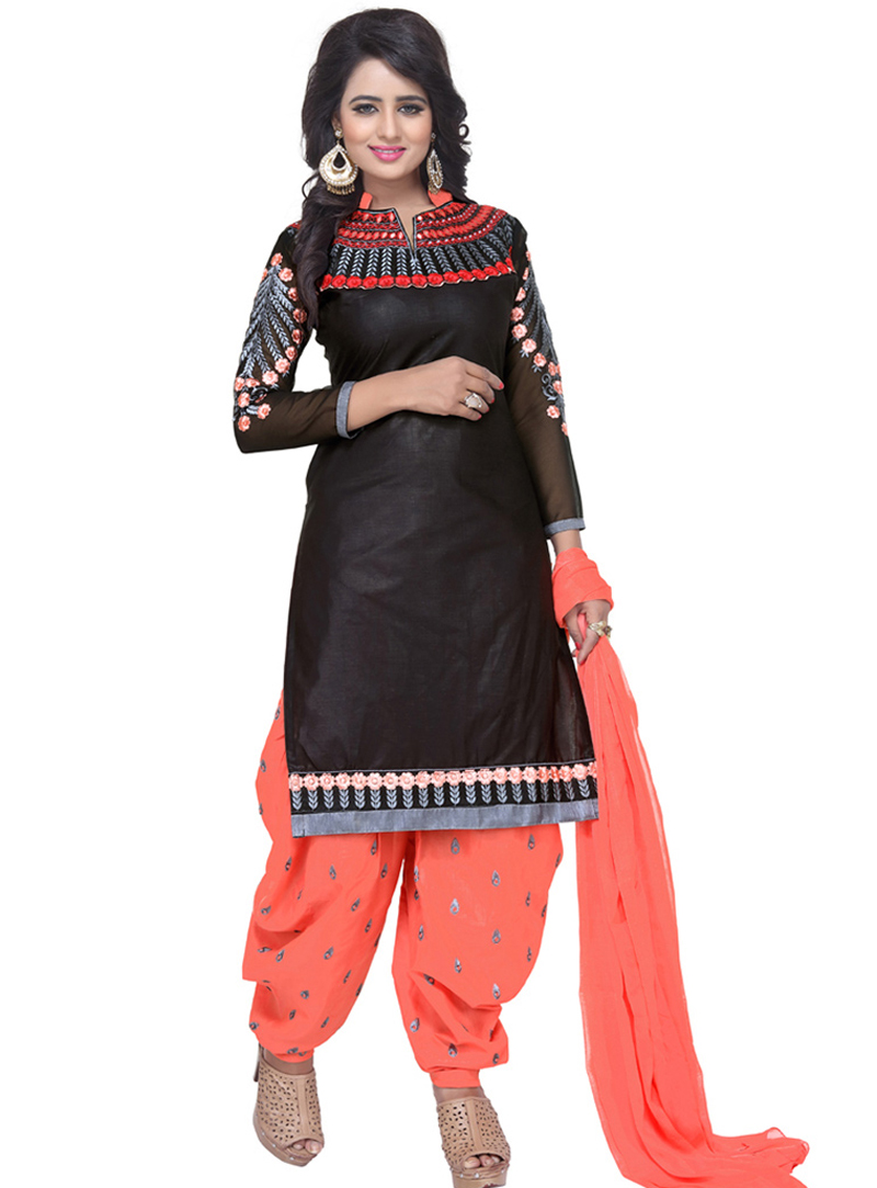 Black Cotton Punjabi Suit 78084