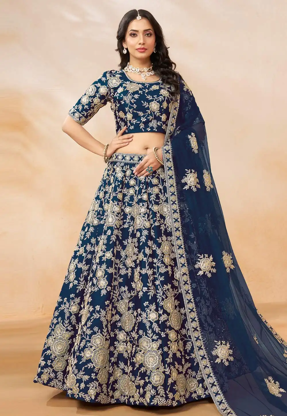 Navy Blue Art Silk Circular Lehenga Choli 294501