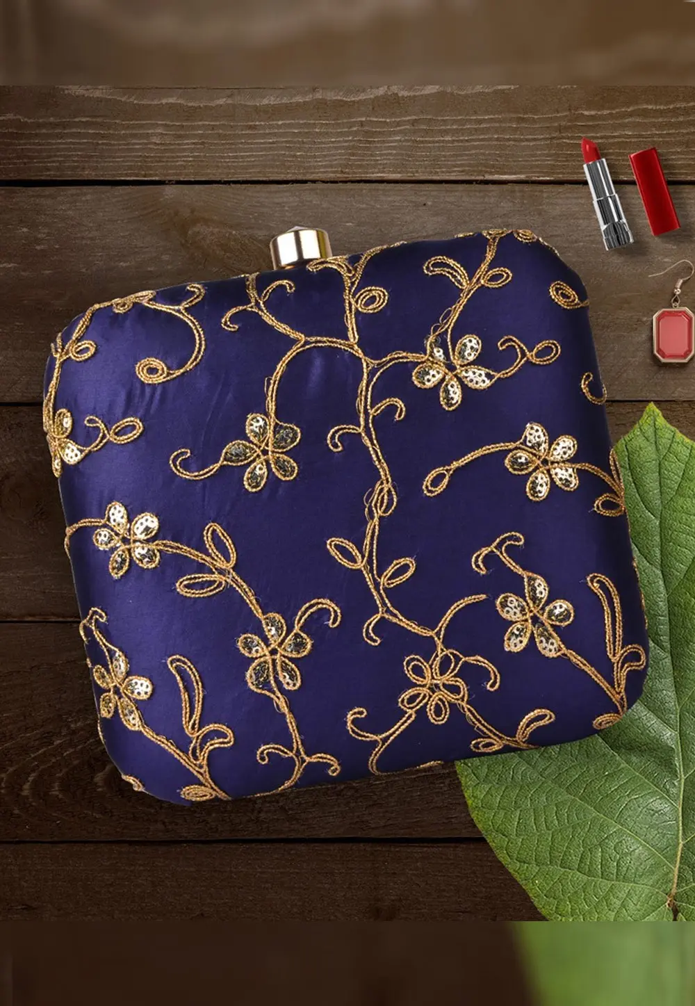 Navy Blue Art Silk Clutch 300436