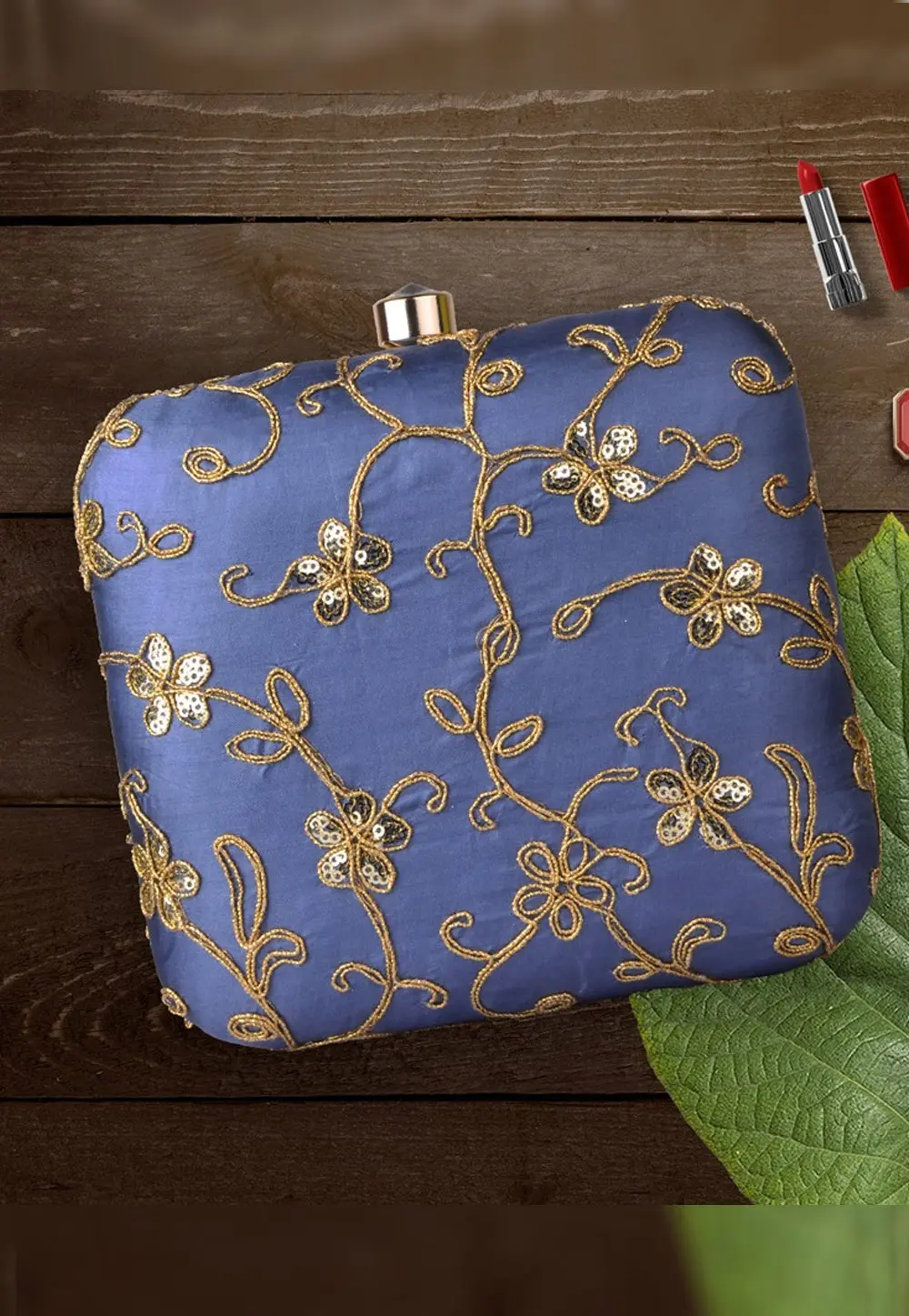 Navy Blue Art Silk Clutch 300440