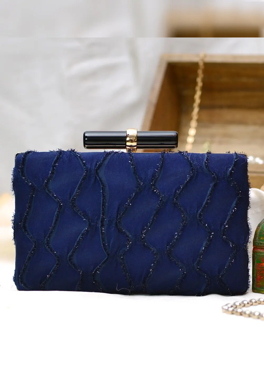 Navy Blue Art Silk Clutch 300956