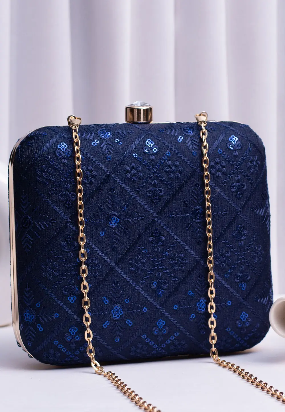 Navy Blue Art Silk Clutch 303760