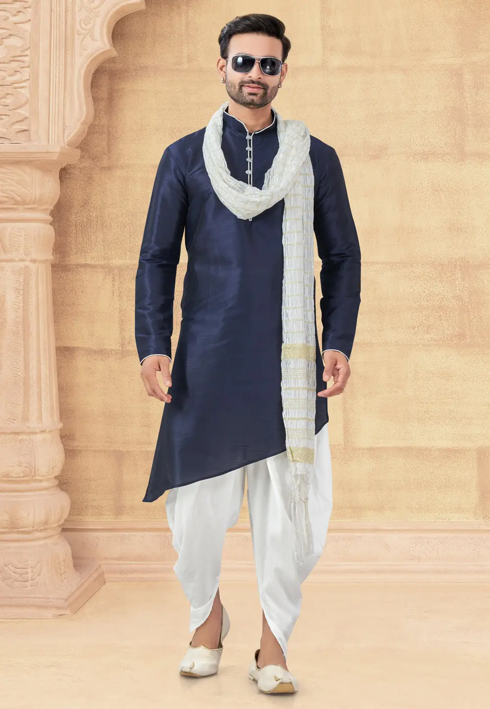 Navy Blue Art Silk Dhoti Kurta 296914