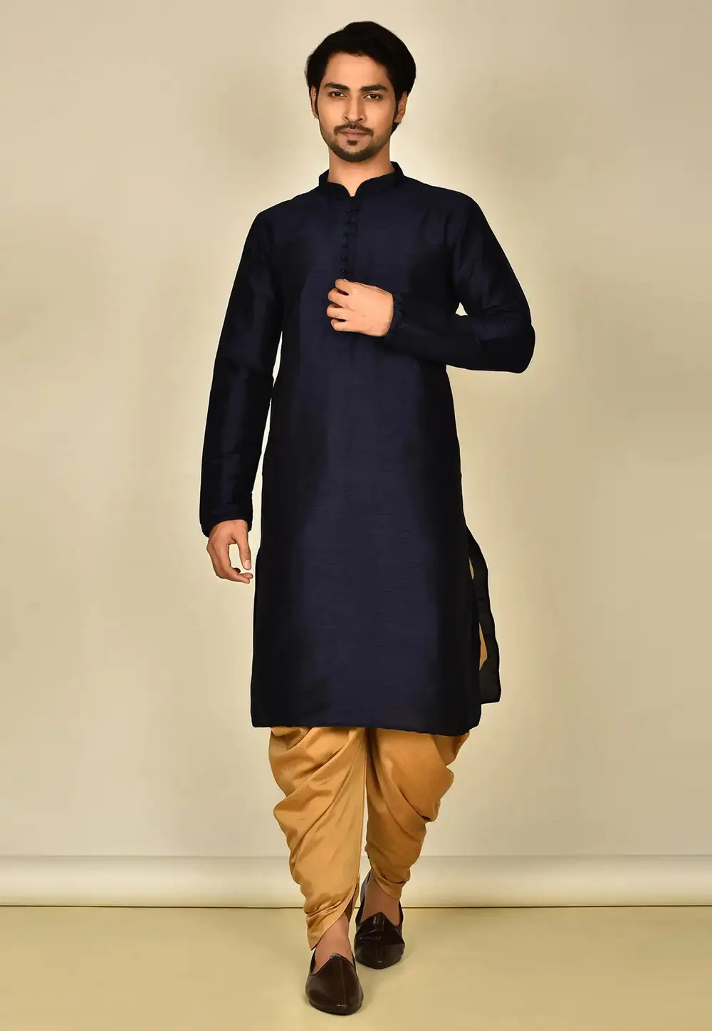 Navy Blue Art Silk Dhoti Kurta 300684