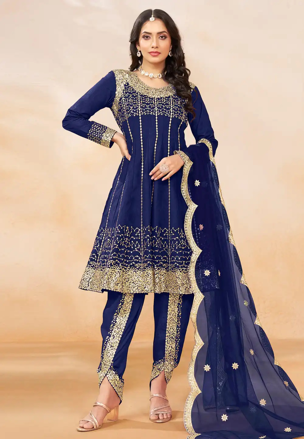 Navy Blue Art Silk Dhoti Salwar Suit 294208