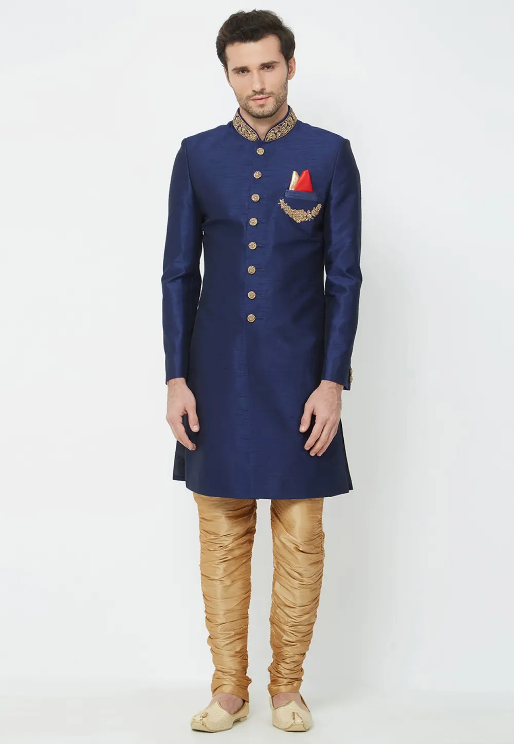 Navy Blue Art Silk Indo Western Sherwani 300201