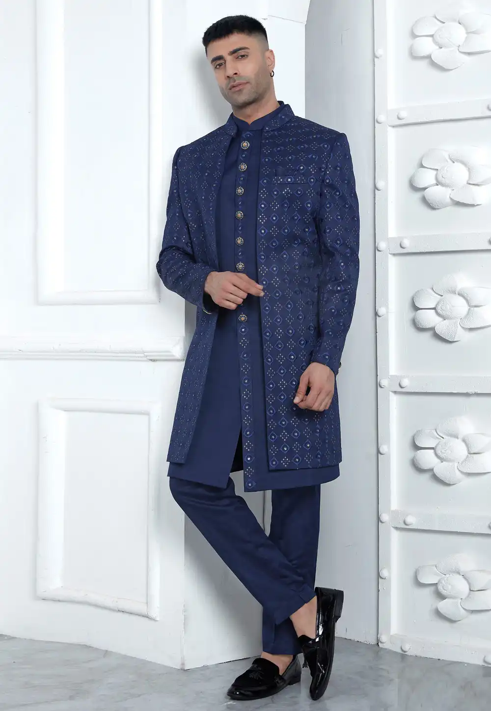 Navy Blue Art Silk Indo Western Suit 291292