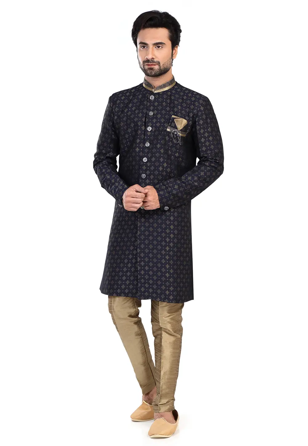 Navy Blue Art Silk Indo Western Suit 295291