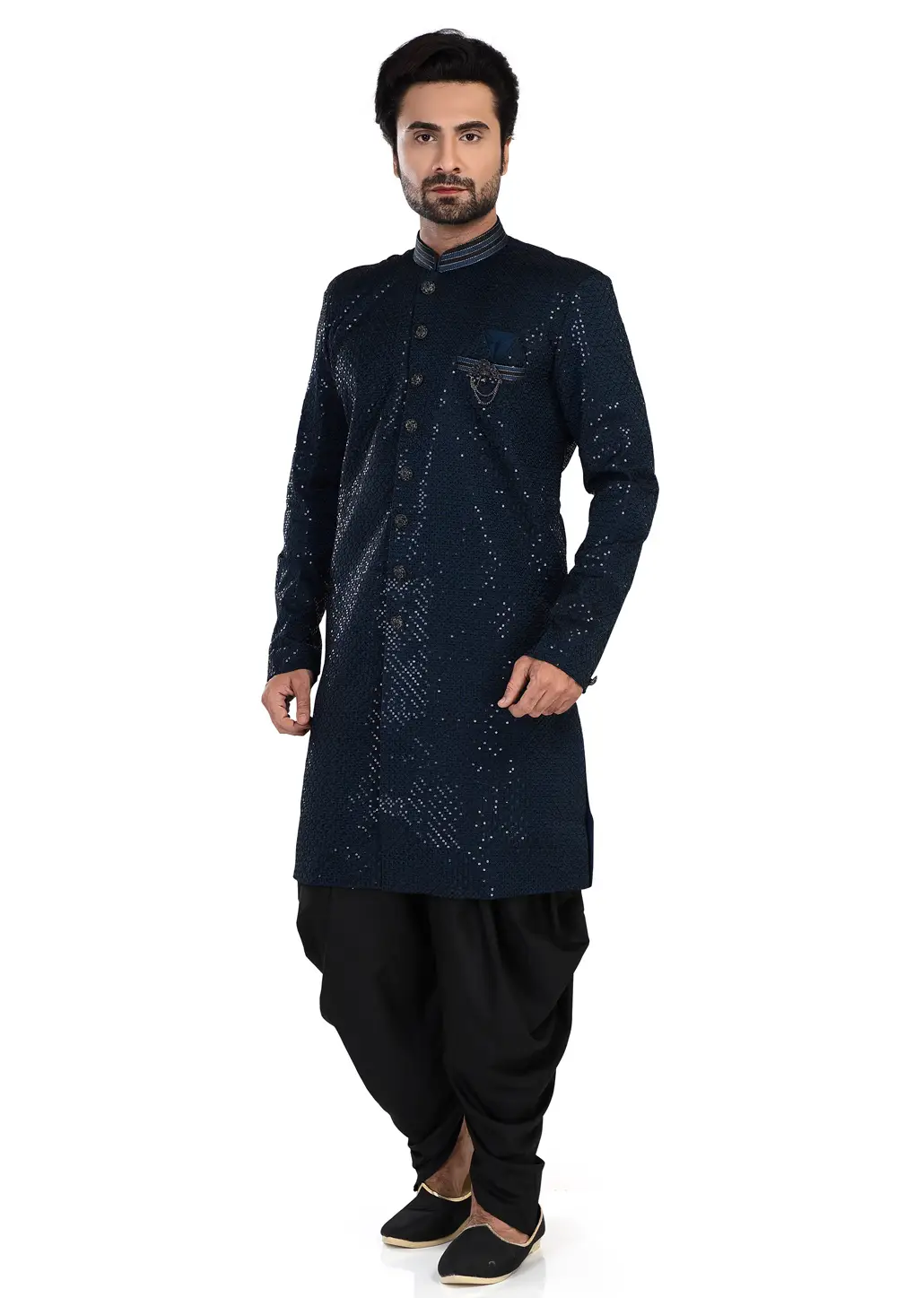 Navy Blue Art Silk Indo Western Suit 295297