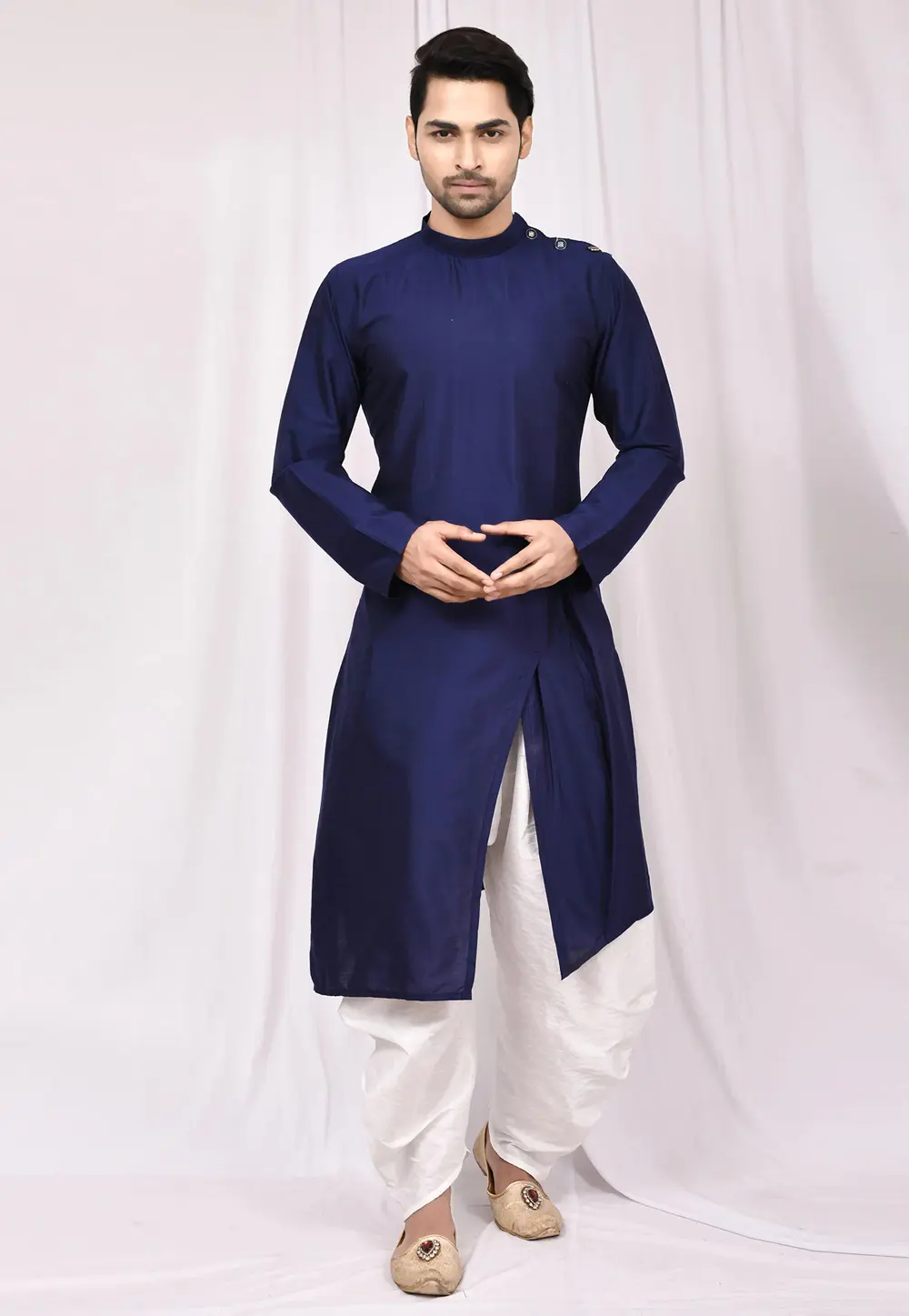 Navy Blue Art Silk Indo Western Suit 300257