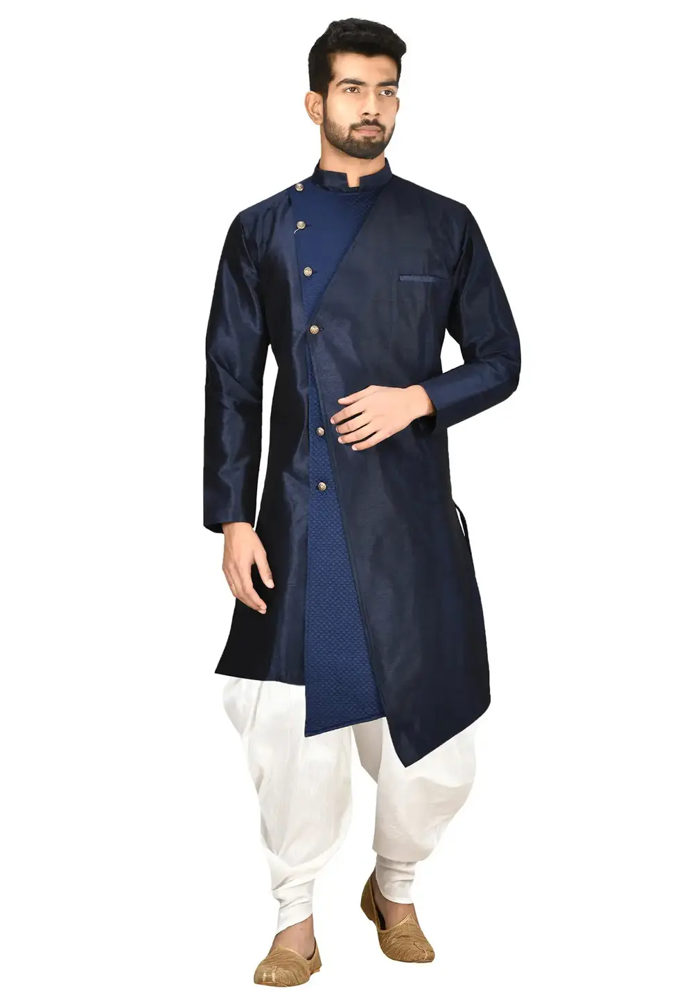 Navy Blue Art Silk Indo Western Suit 300675