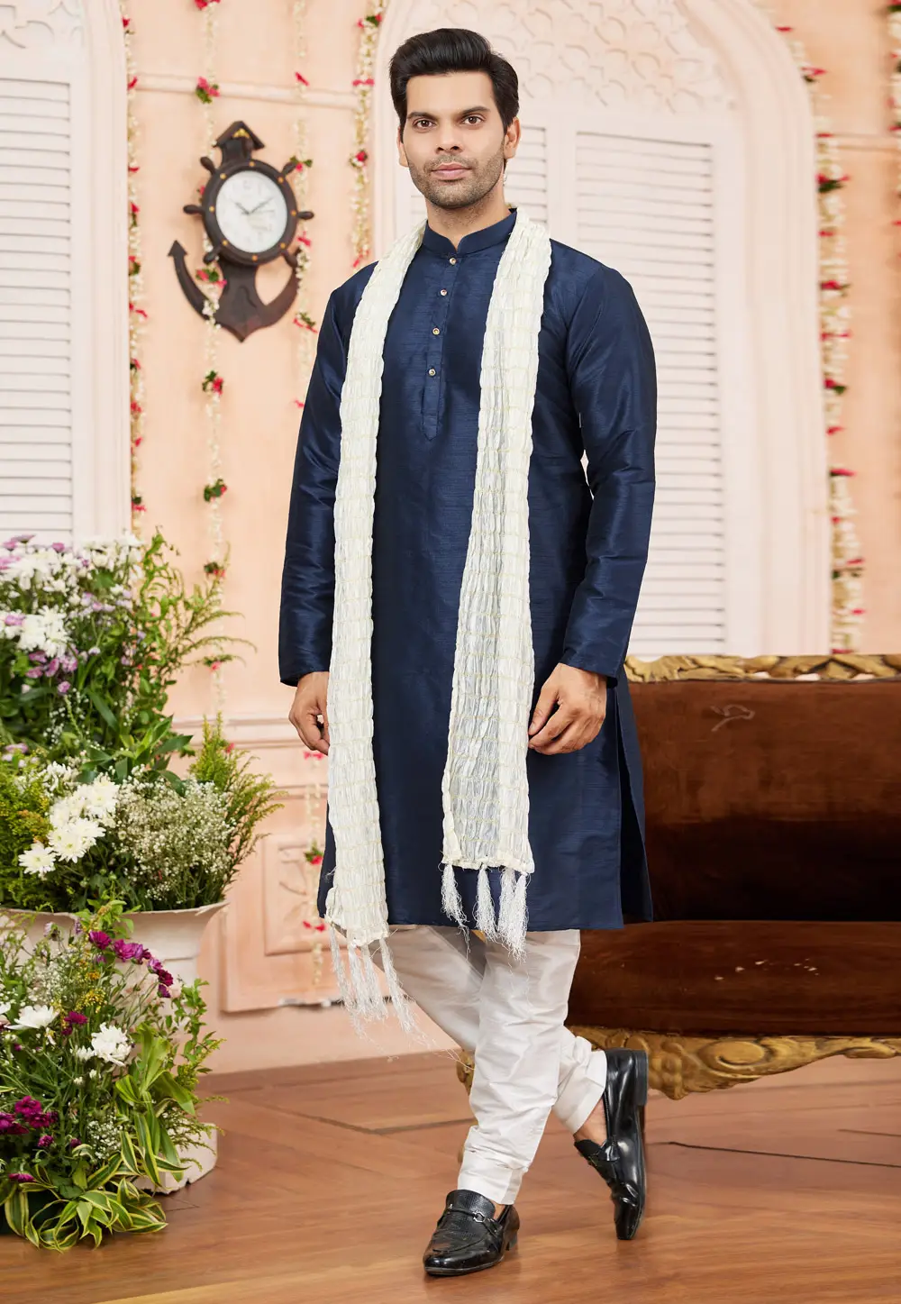 Navy Blue Art Silk Kurta Pajama 295243