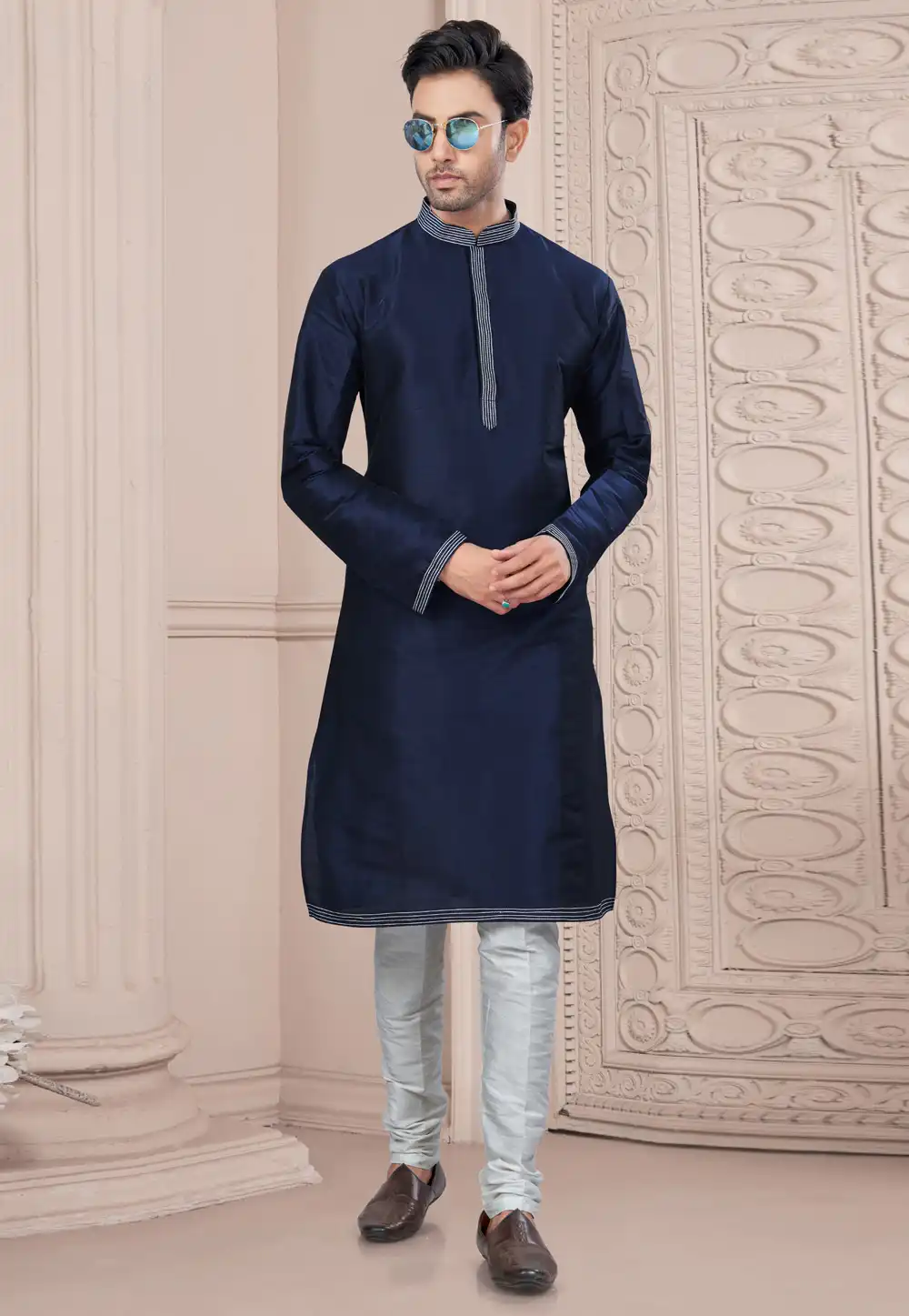 Navy Blue Art Silk Kurta Pajama 294641