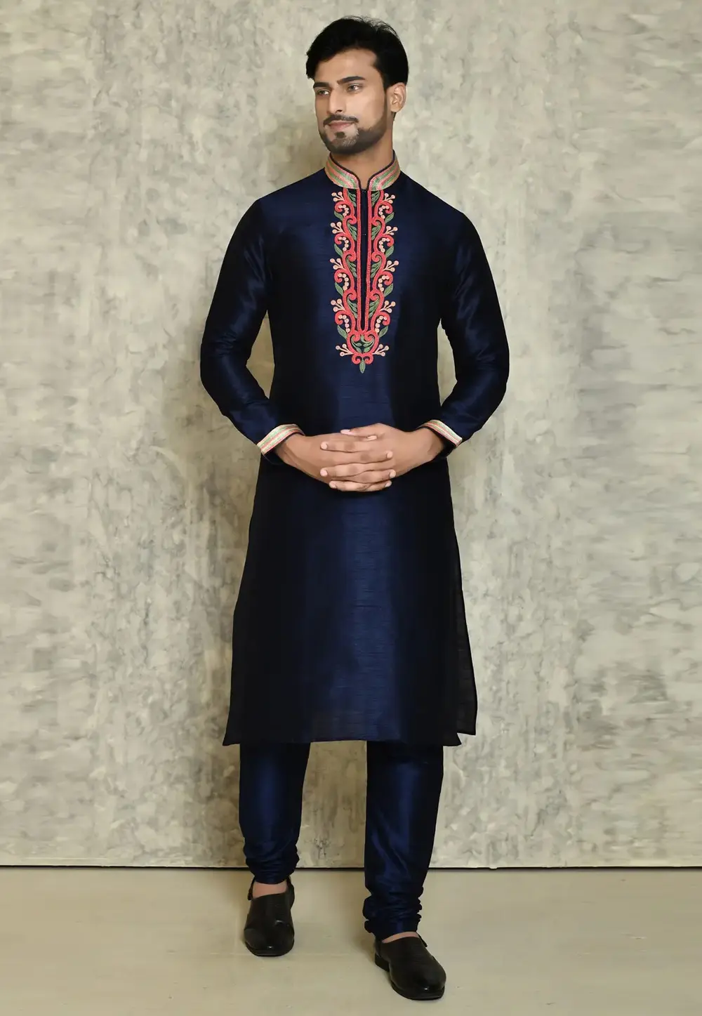 Navy Blue Art Silk Kurta Pajama 300681