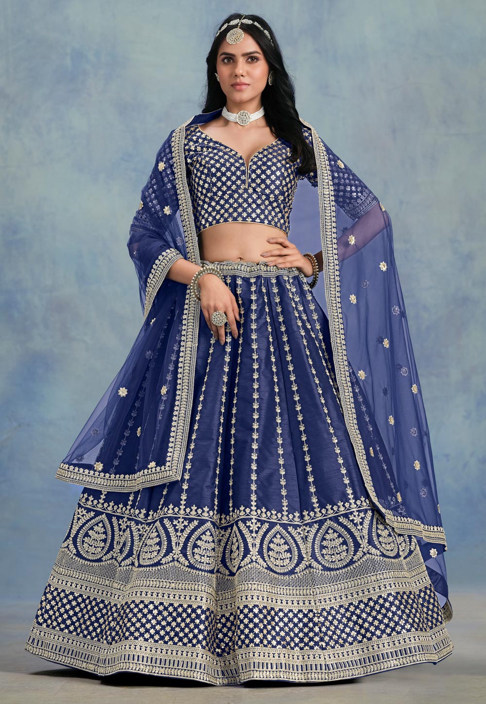 Navy Blue Art Silk Lehenga Choli 310238
