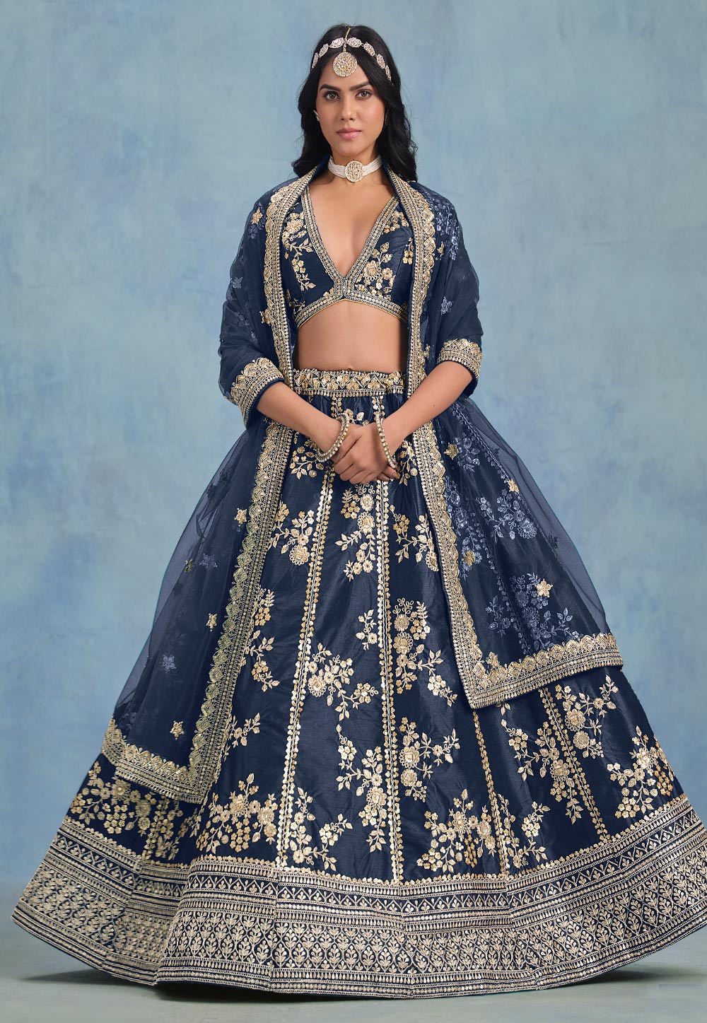 Navy Blue Art Silk Lehenga Choli 310955