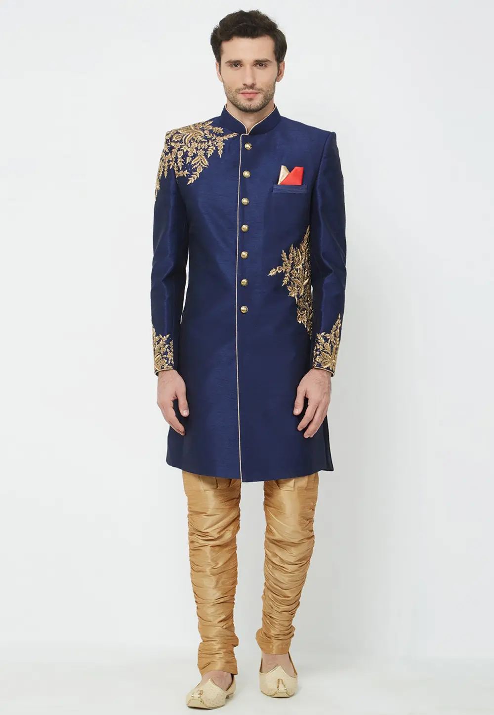 Navy Blue Art Silk Sherwani 300180