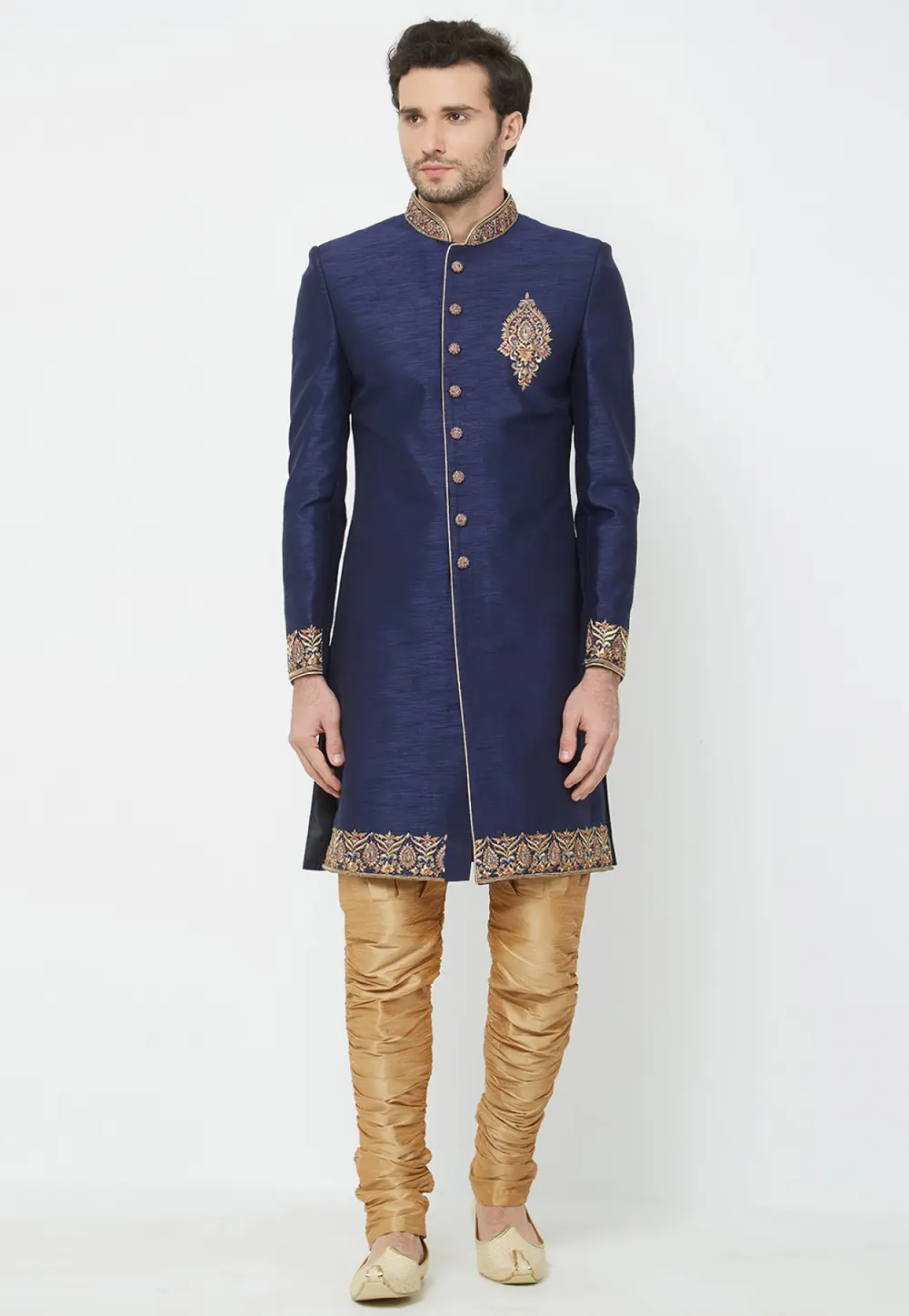 Navy Blue Art Silk Sherwani 300187