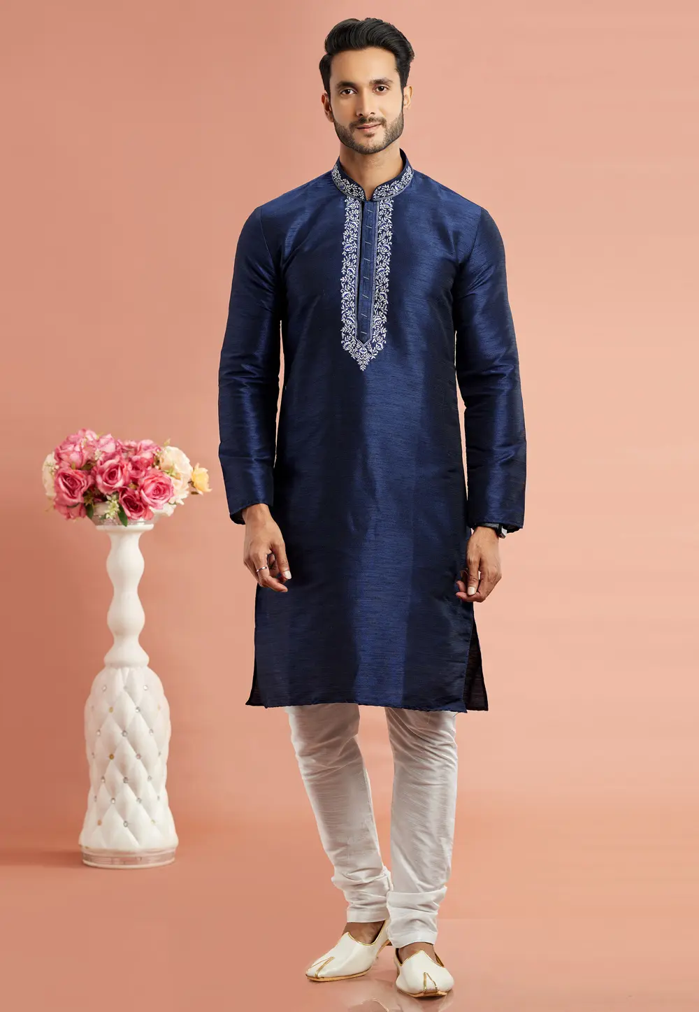 Navy Blue Banarasi Kurta Pajama 297522