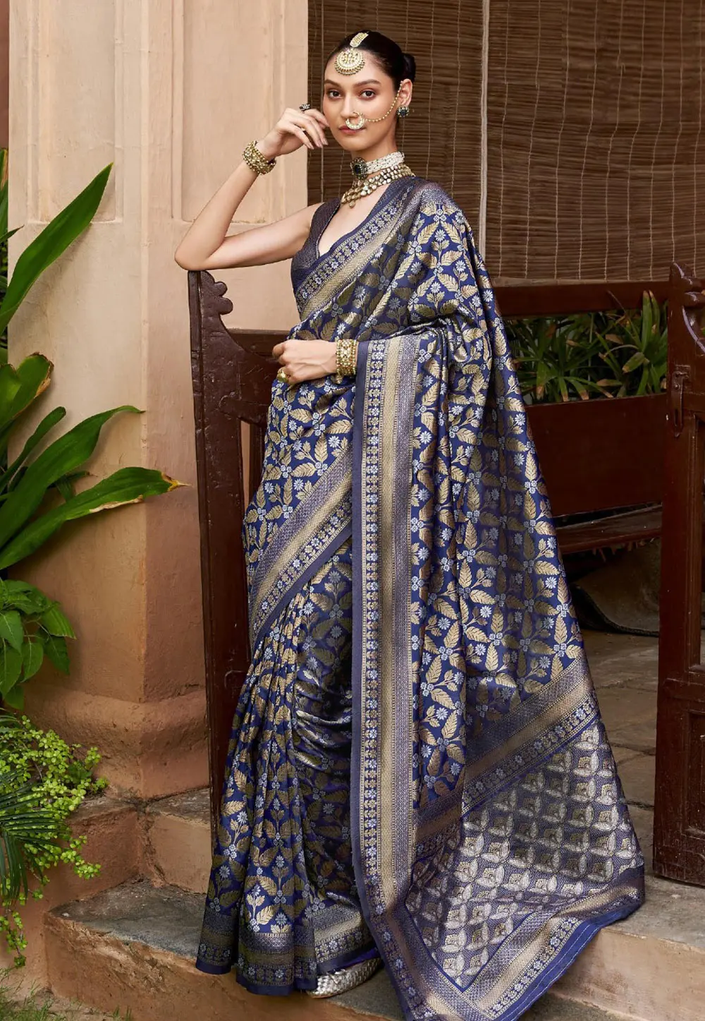 Navy Blue Banarasi Silk Saree 298489