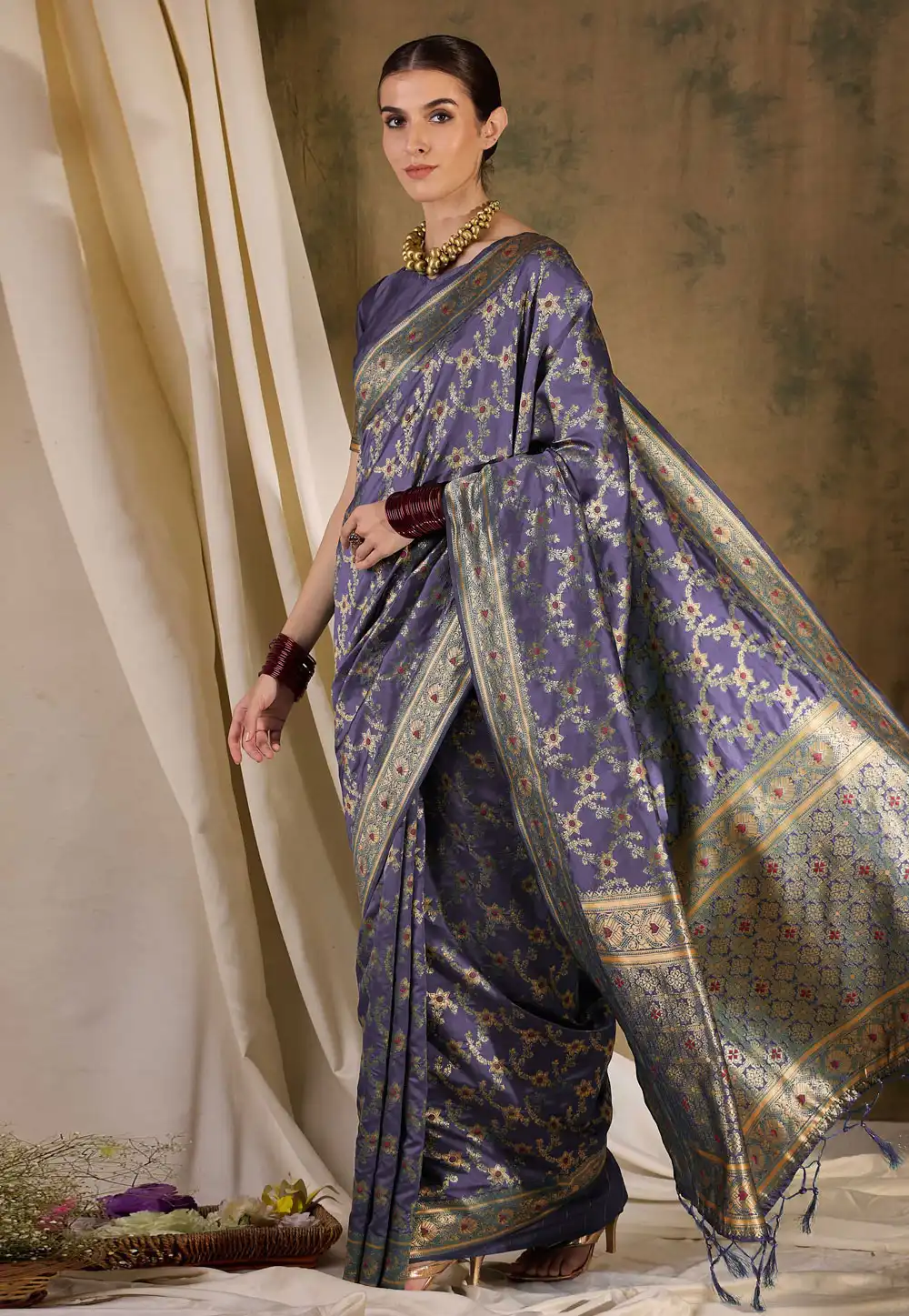 Navy Blue Banarasi Silk Saree 289769